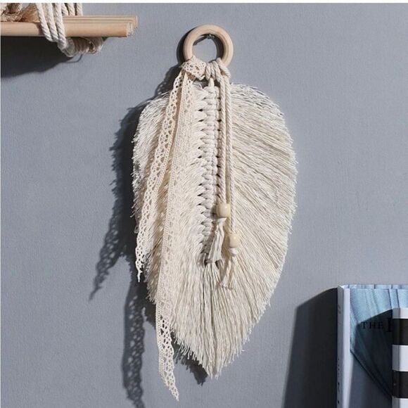 Boho Macrame and Lace Leaf Wall Hanging - Picture 1 of 6